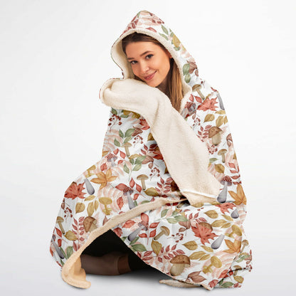 Mushrooms in Autumn hooded blanket