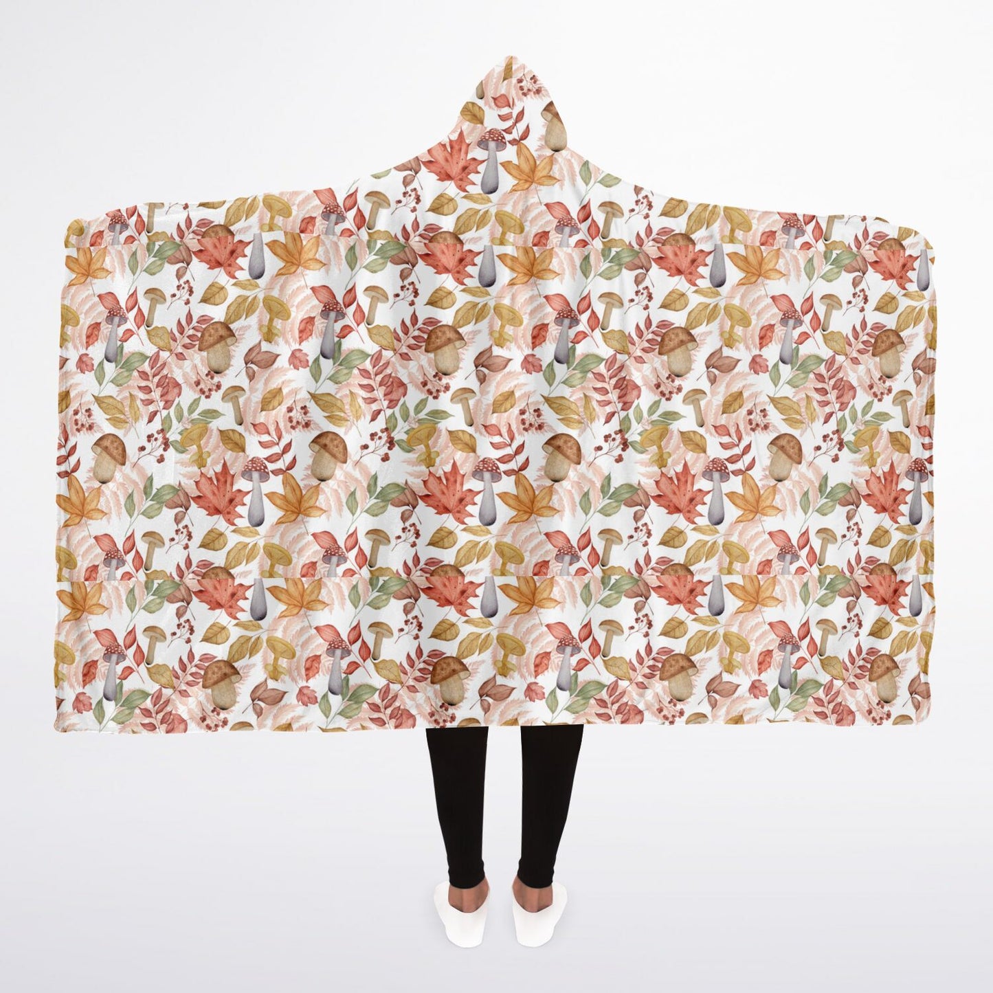 Mushrooms in Autumn hooded blanket