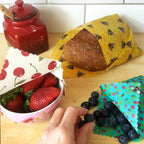 *Set of 3 Handmade Beeswax Wraps | Bees & Cherries-1