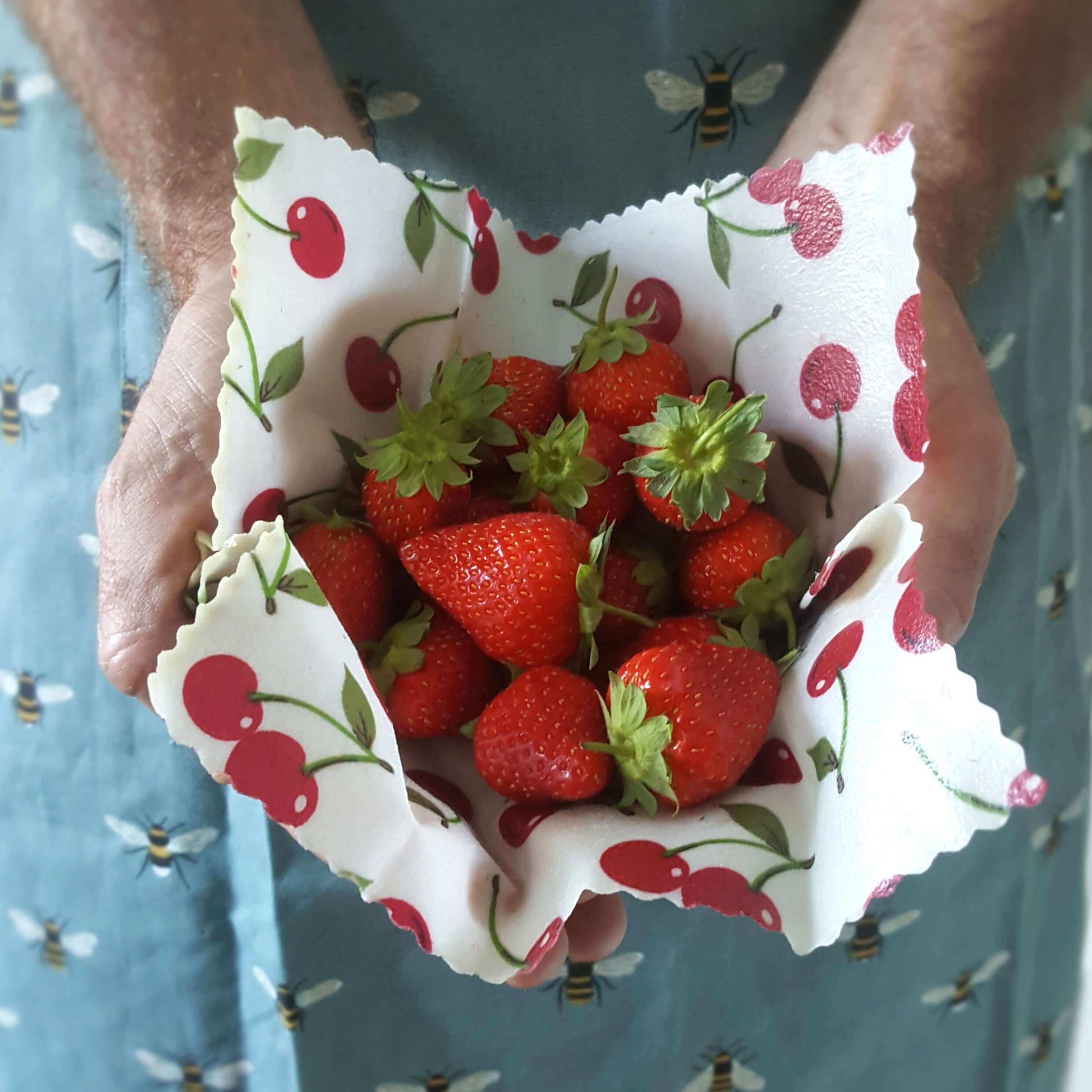 *Set of 3 Handmade Beeswax Wraps | Bees & Cherries-2