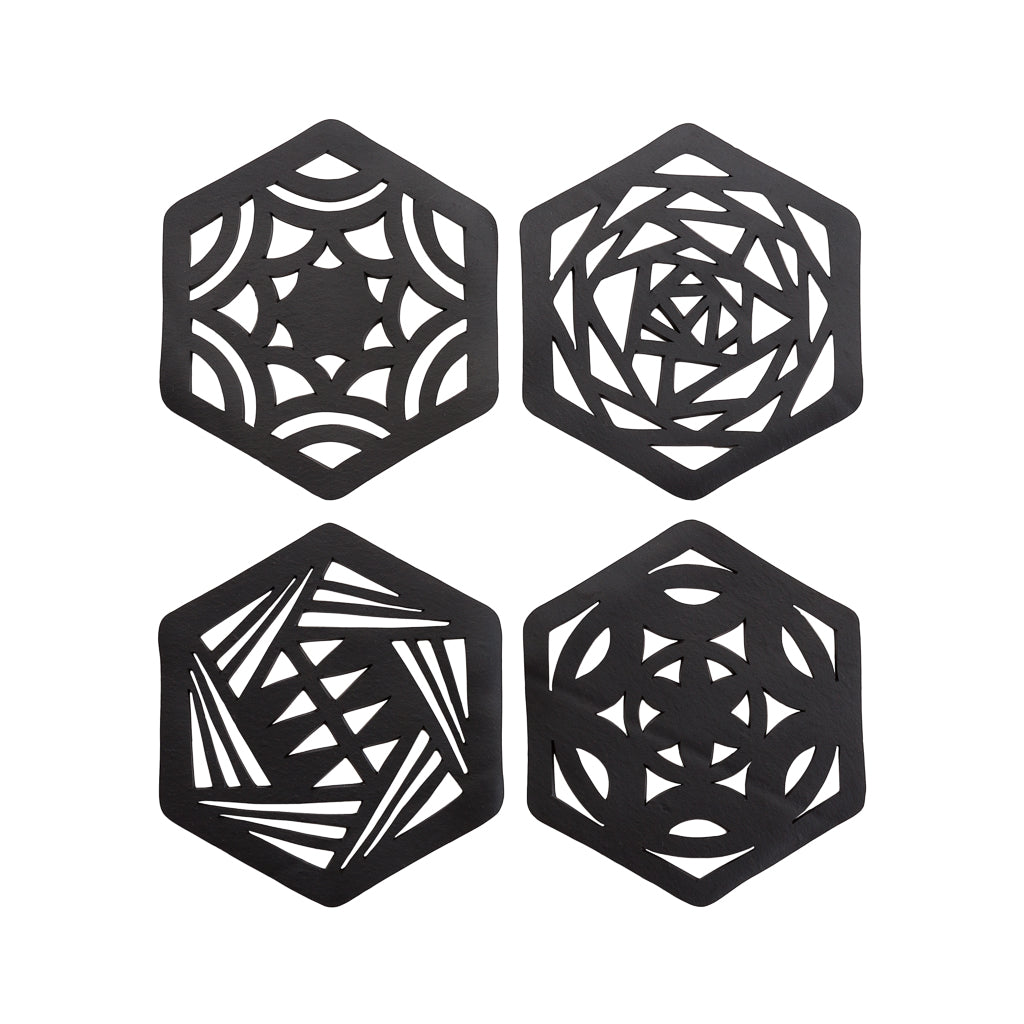 Hexagon Handcrafted Recycled Rubber Coaster - A set of 2 or 4-0