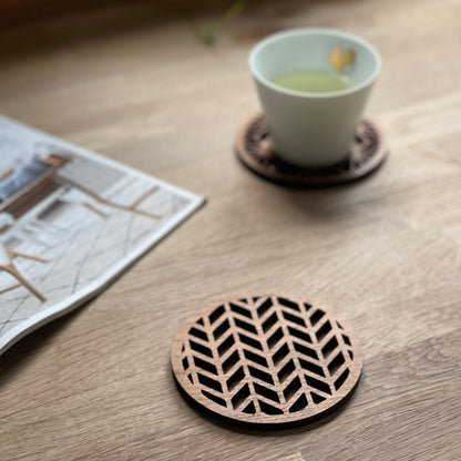 Japanese Patterns Upcycled Teak Wood Coasters - Individual / Set of 4-4