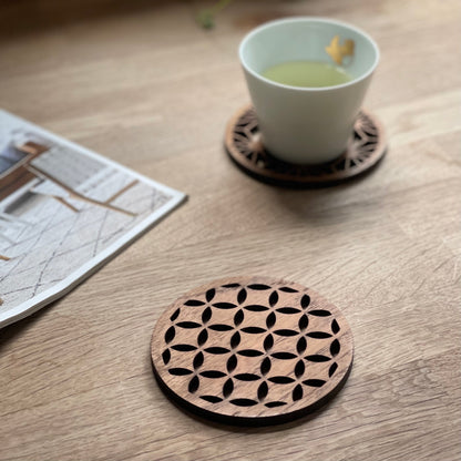 Japanese Patterns Upcycled Teak Wood Coasters - Individual / Set of 4-2