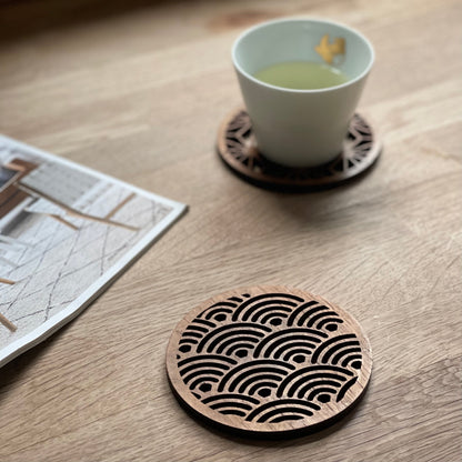 Japanese Patterns Upcycled Teak Wood Coasters - Individual / Set of 4-3